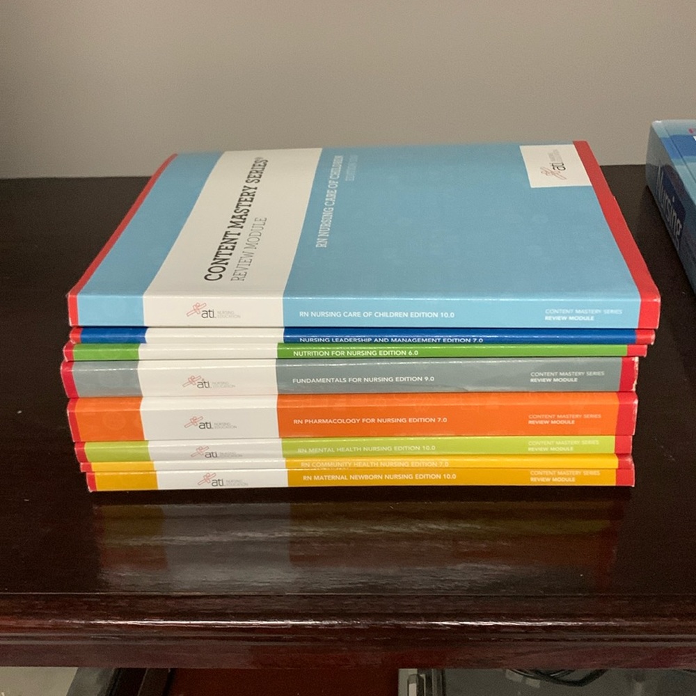 Complete set of ati nursing education books.